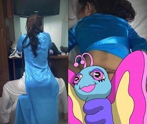 O professor vestindo uma camisa azul mostrou um clipe de sexo sem cobertura